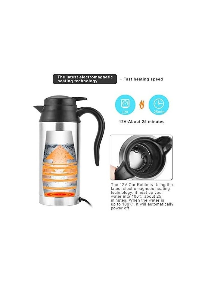 12V 750ml Car Electric Water Kettle Portable Stainless Steel Water Kettle Thermal Water Cup Water Coffee Milk Cup.