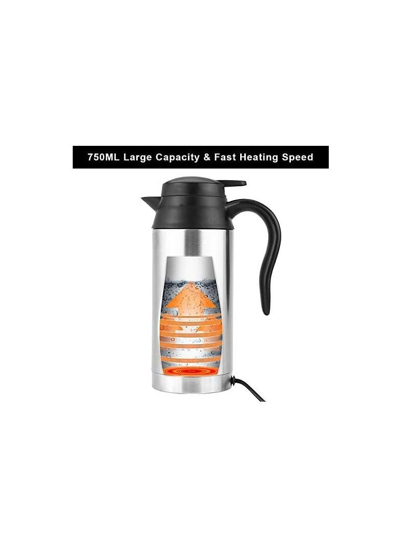 12V 750ml Car Electric Water Kettle Portable Stainless Steel Water Kettle Thermal Water Cup Water Coffee Milk Cup.