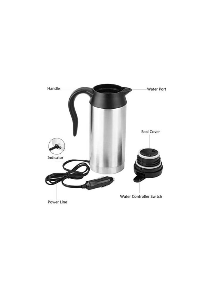 12V 750ml Car Electric Water Kettle Portable Stainless Steel Water Kettle Thermal Water Cup Water Coffee Milk Cup.