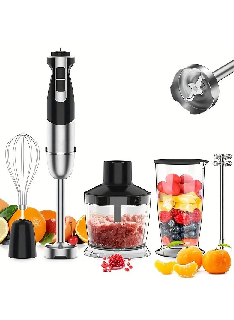 4-in-1 Hand Blender Set with Chopper, Smoothie Cup, Stainless Steel Ice Blade, , Electric Stick Mixer -Kitchen Multitool