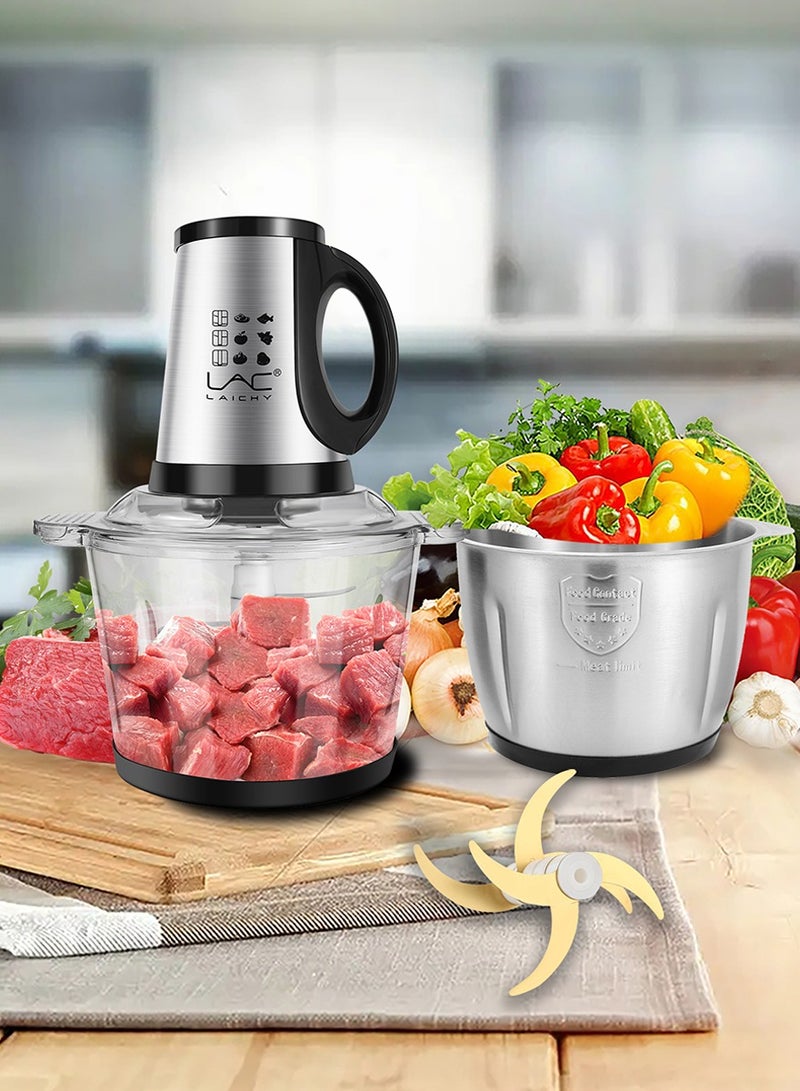 3.8L Large Food Processors,Meat Grinder Veggie Chopper with with 2 pieces 16Cup Bowls 350W Electric Food Processors,3 Speed,2 pieces 4 Bi-Level Bladesand Spatula for Baby Food,Meat,Vegetables,Fruits