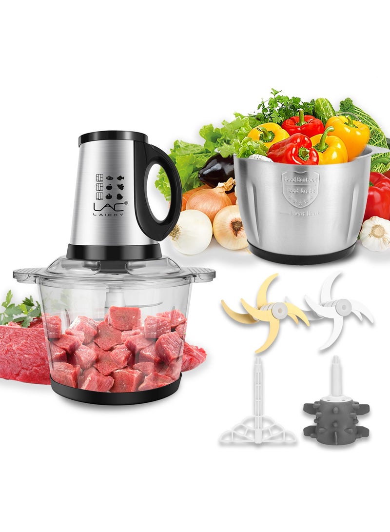 3.8L Large Food Processors,Meat Grinder Veggie Chopper with with 2 pieces 16Cup Bowls 350W Electric Food Processors,3 Speed,2 pieces 4 Bi-Level Bladesand Spatula for Baby Food,Meat,Vegetables,Fruits