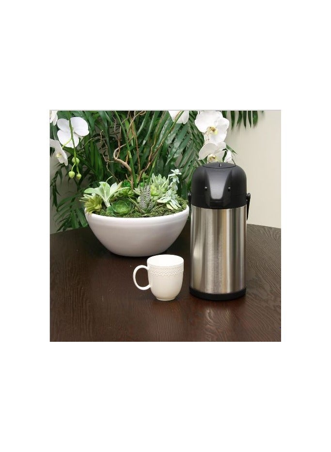 2.24 Qt Stainless Steel Pump Pot  Double-Wall Vacuum Sealed Thermal Dispenser with Handle, Insulated Coffee & Beverage Dispenser, Hot & Cold Drinks for Home, Office, or Events