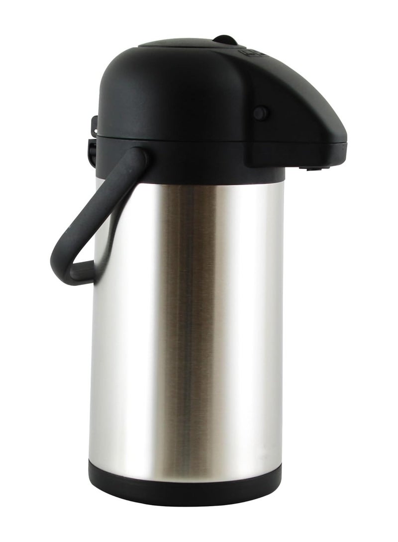 2.24 Qt Stainless Steel Pump Pot  Double-Wall Vacuum Sealed Thermal Dispenser with Handle, Insulated Coffee & Beverage Dispenser, Hot & Cold Drinks for Home, Office, or Events