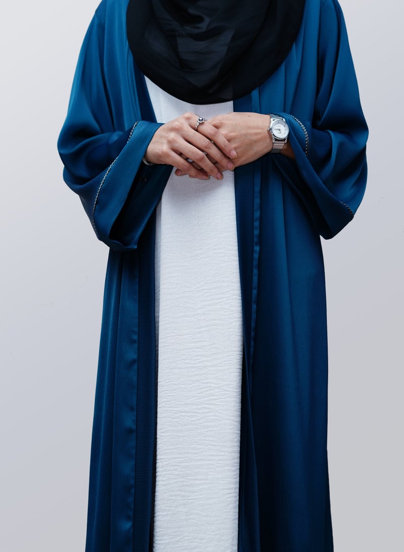 Peacock Blue Open Abaya with White Inner