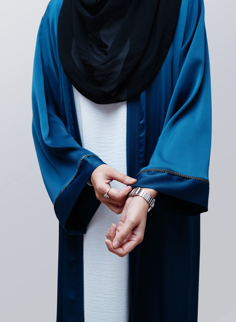 Peacock Blue Open Abaya with White Inner