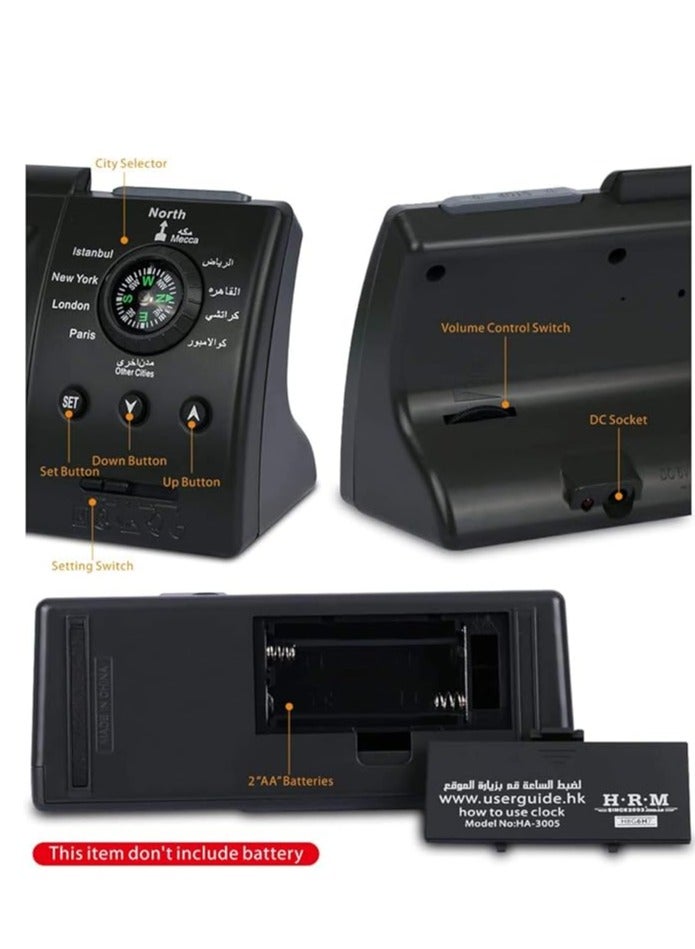 Digital Azan Table Alarm Clock Black