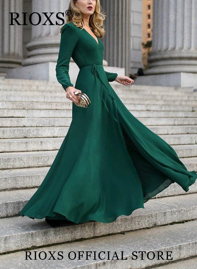 Women's Dresses Elegant V Neck Long Dress Long Sleeve Party Wedding Maxi Dress For Special Occasions