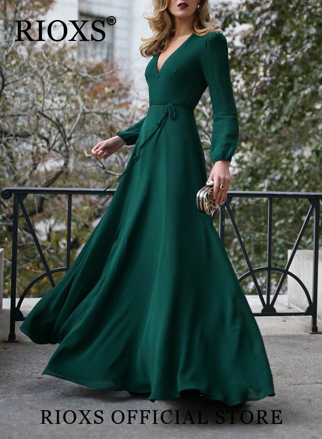 Women's Dresses Elegant V Neck Long Dress Long Sleeve Party Wedding Maxi Dress For Special Occasions