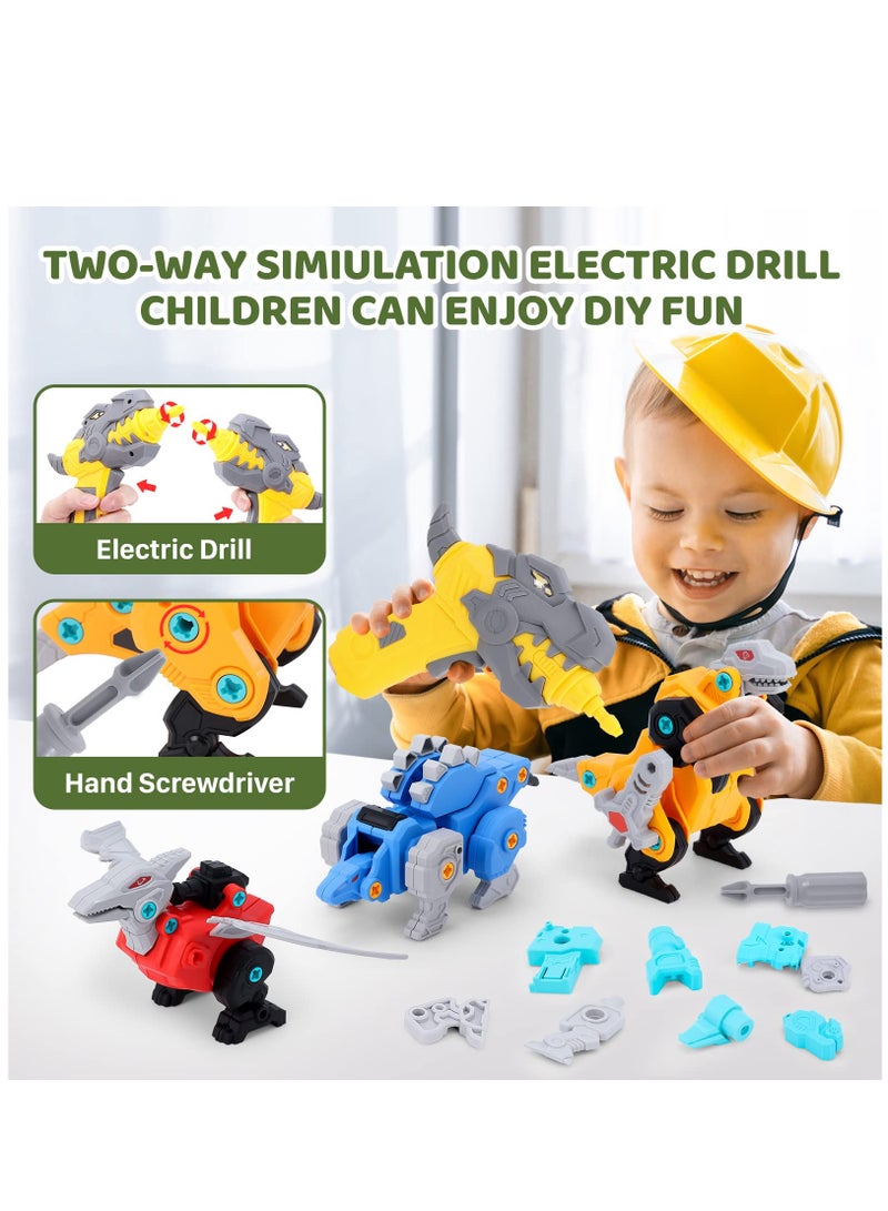 Dinosaur Building Toys for Kids Ages 3-6 STEM Take Apart Robot with Electric Drill Perfect Birthday Gift for Boys