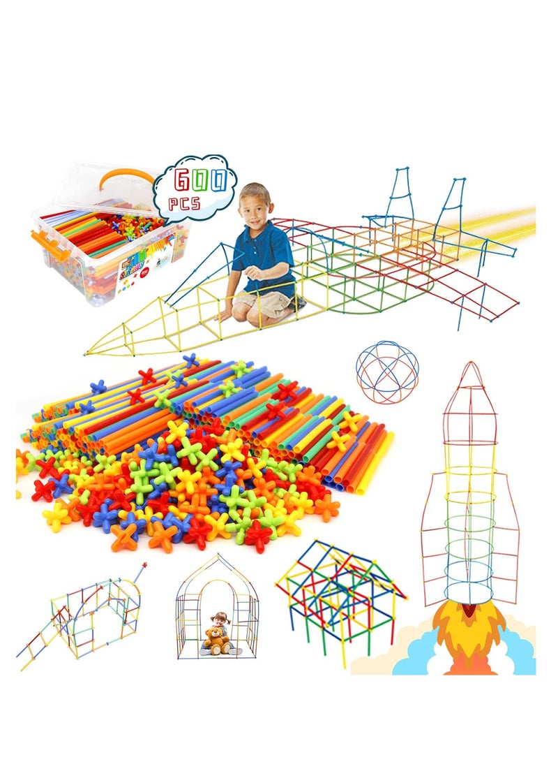 600 Piece Straw Construction Toy Set for Creative Building and Play