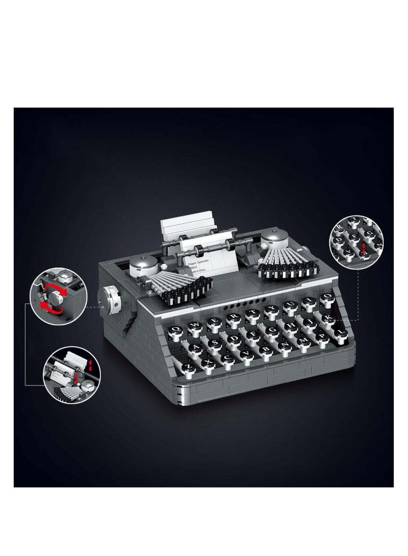 Vintage Typewriter Building Set with Mini Bricks 1136 Pieces Perfect Collectible Model for Adults Unique Gift Idea