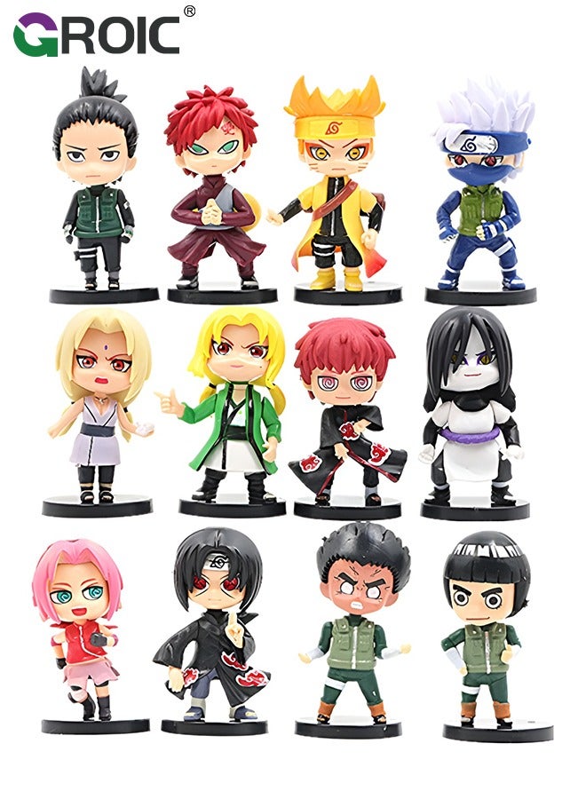 Set of 12 Pieces Naruto Action Figure, Naruto, Kakashi, Sasuke Action Figures Toys, Naruto Anime Figure Model Desk Decoration Action Figure, Naruto Statue Figure Collectibles (Second Edition)