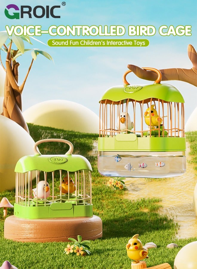 Mini Birdcage Toddler Toys, Mini Voice-Activated Birds Birdcage Toys Singing & Talking Birds Repeat What You Said, Chirping Fluttering Interactive Toy Electronic Pet Animals for Babies Kids