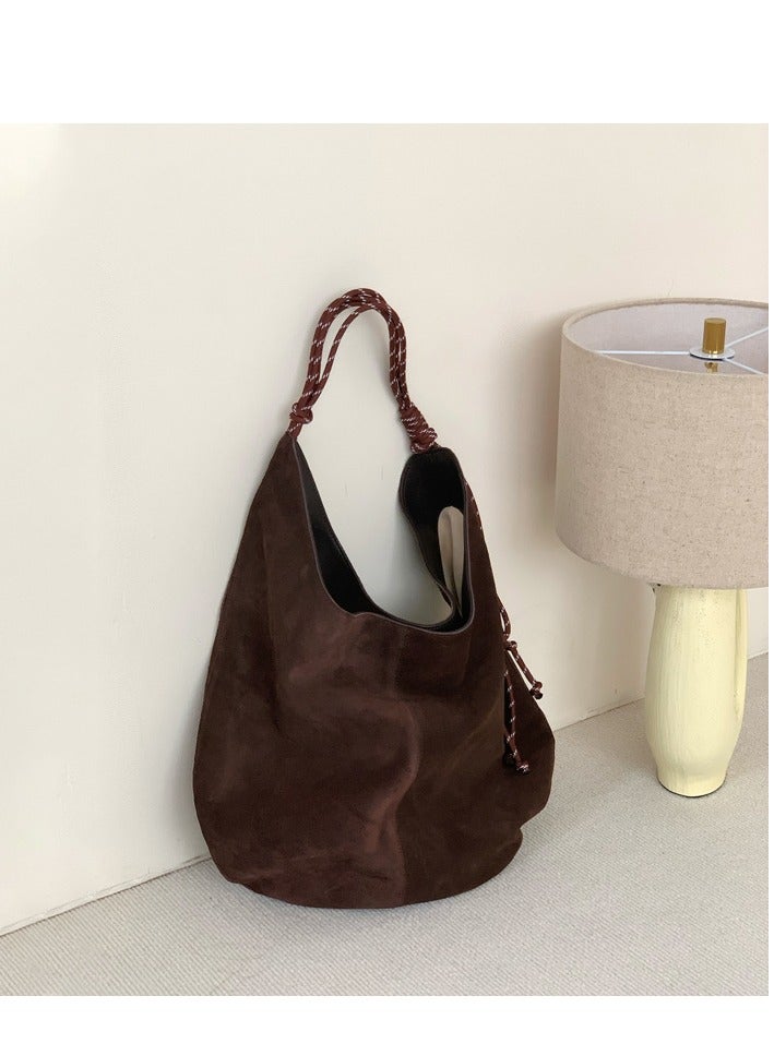 Women's bag 2024 new vintage style tote bag leather nubuck shoulder bag