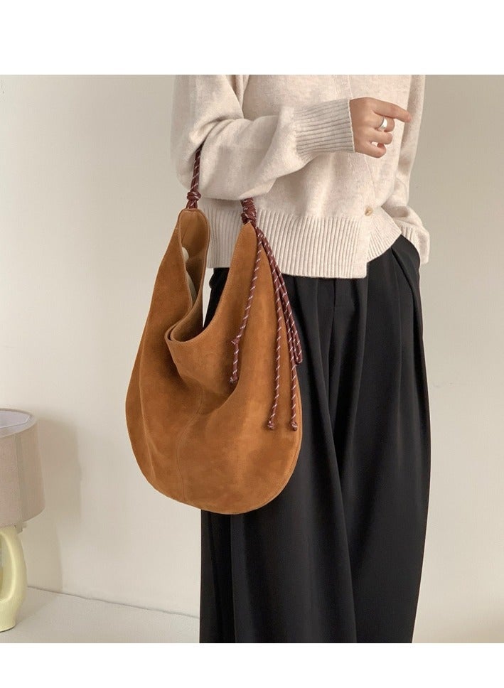 Women's bag 2024 new vintage style tote bag leather nubuck shoulder bag