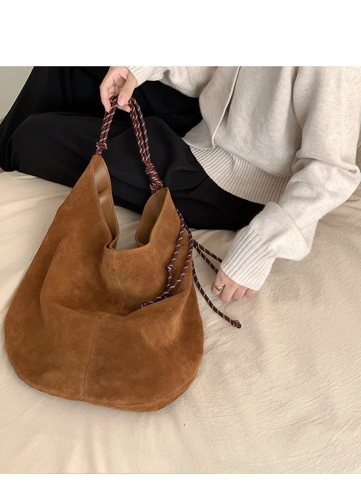 Women's bag 2024 new vintage style tote bag leather nubuck shoulder bag