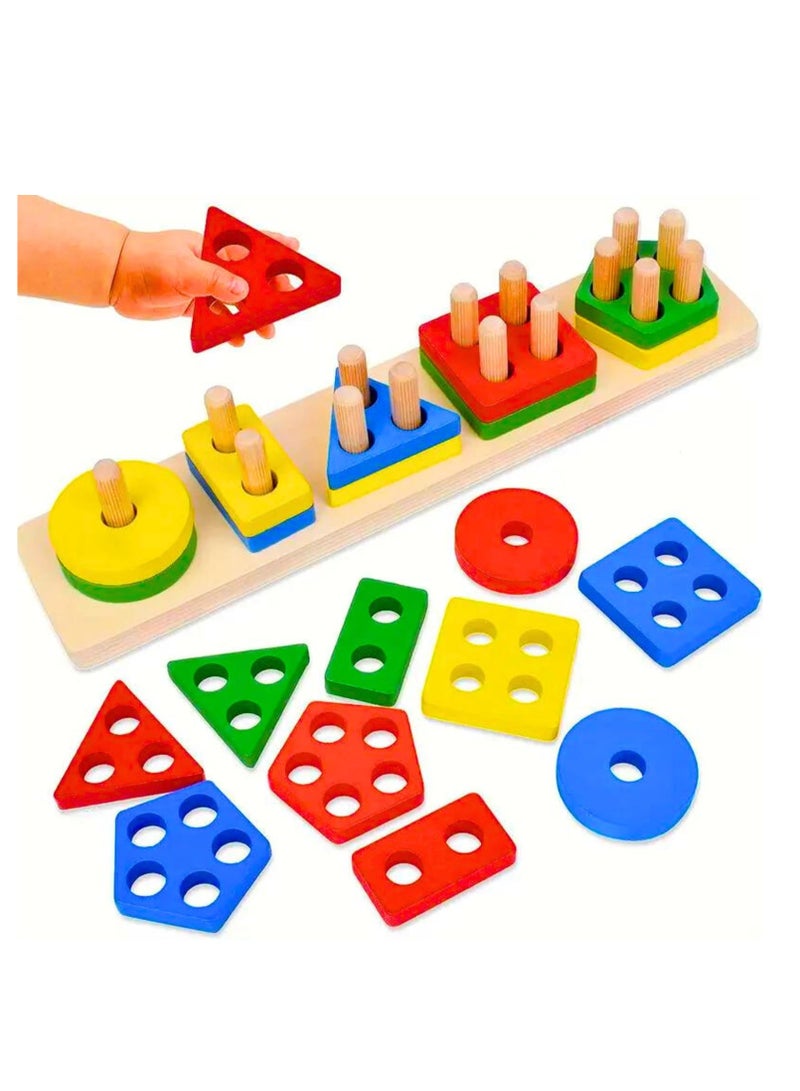 5-in-1 Montessori Wooden Educational Baby Toys Set | Sorting & Stacking, Piano Xylophone, Bead Maze Roller Coaster, 33pcs Magnetic Fishing Game, Color Balls Sorting for Boys & Girls 1-3 Year