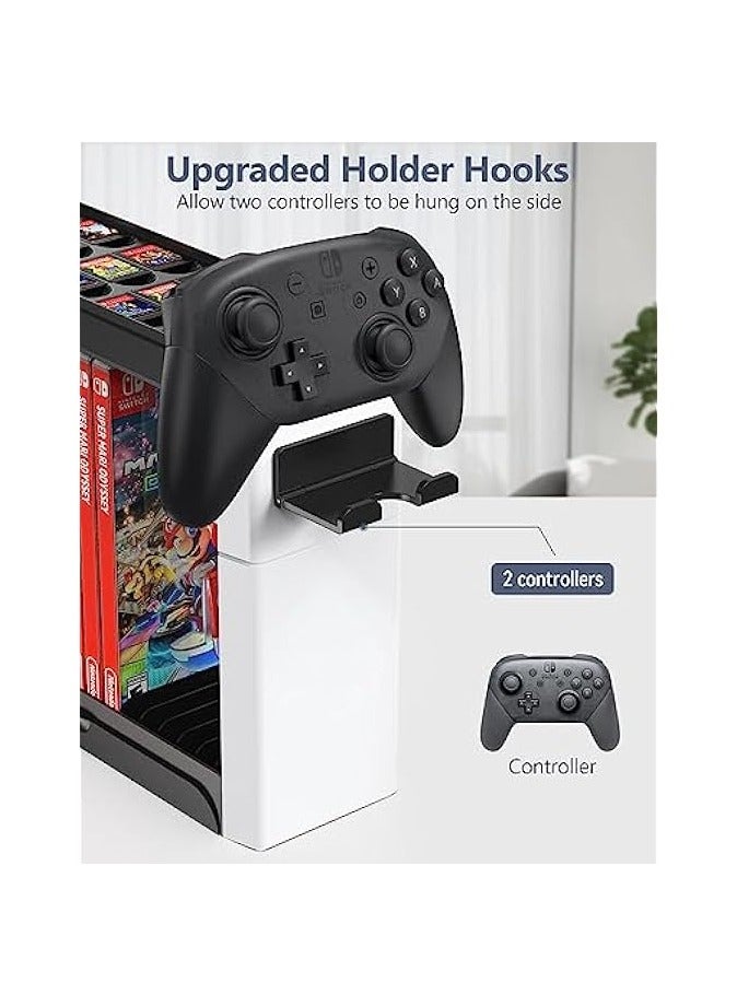 Switch Games Organizer Station with Controller Charger Controller Charger Station for Nintendo Switch & OLED Joycon, Pro Controller, Accessories Storage Tower Stand for Games, Pro Controller, TV Dock