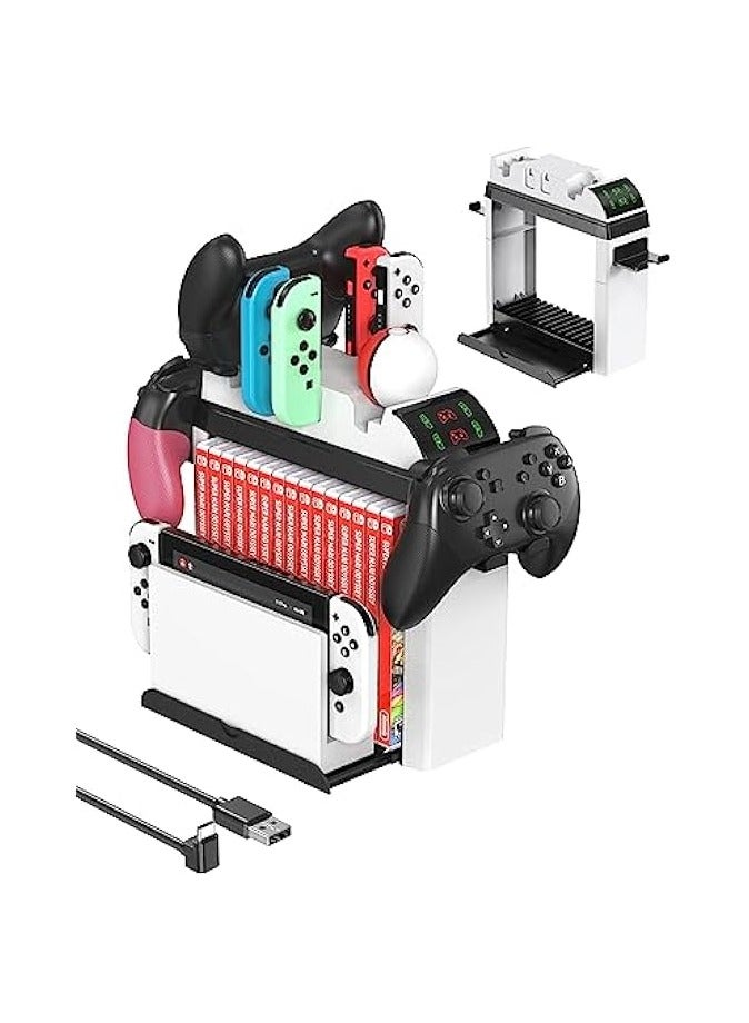 Switch Games Organizer Station with Controller Charger Controller Charger Station for Nintendo Switch & OLED Joycon, Pro Controller, Accessories Storage Tower Stand for Games, Pro Controller, TV Dock