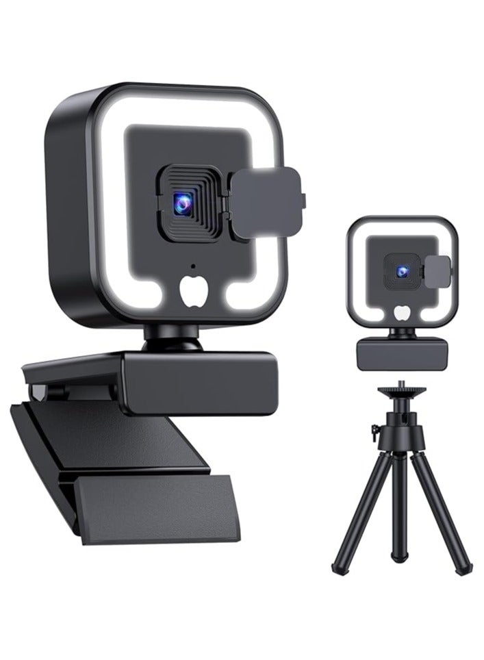 2K HD Webcam with Microphone & Fill Light, Autofocus Streaming Camera with Privacy Cover & Tripod for PC/Laptop/Desktop