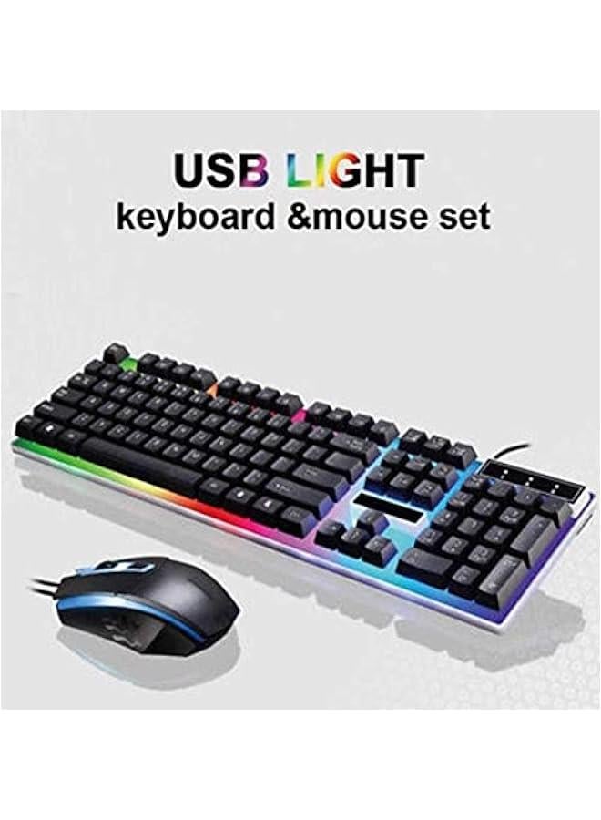 Mechanical Gaming Keyboard and Mouse Set , Rainbow LED, USB Wired Desktop Combo (Black)