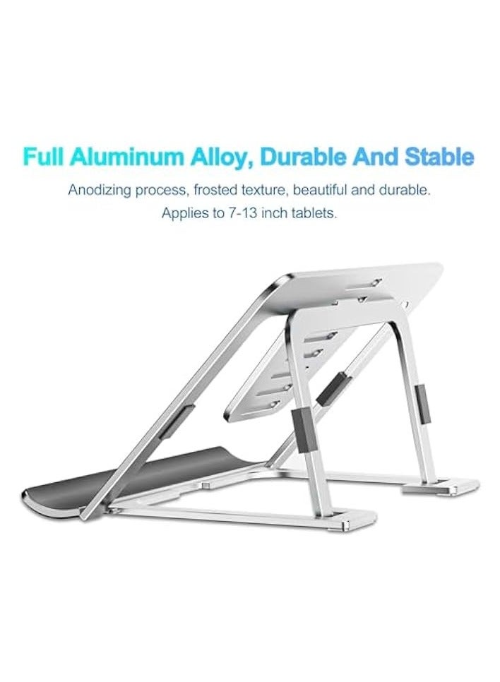 Tablet Stand Adjustable & Foldable, Slim Portable Aluminum Tablet Holder for Desk, Compatible with iPad Pro/Air/Mini, Samsung Tab, Surface Pro, Kindle Fire (7-13