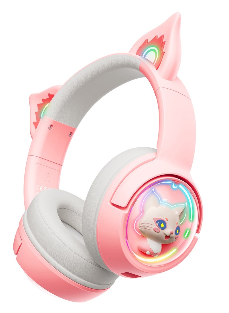 Onikuma Professional Wireless Computer Gaming Headset B5 Pink Cat Ear Low Latency RGB Headset Gaming Ps5 Bloutooth Headphones