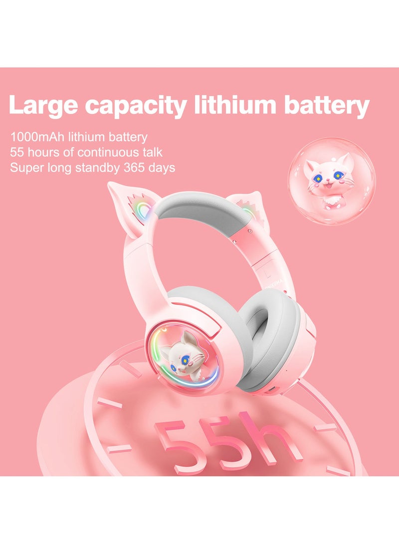 Onikuma Professional Wireless Computer Gaming Headset B5 Pink Cat Ear Low Latency RGB Headset Gaming Ps5 Bloutooth Headphones