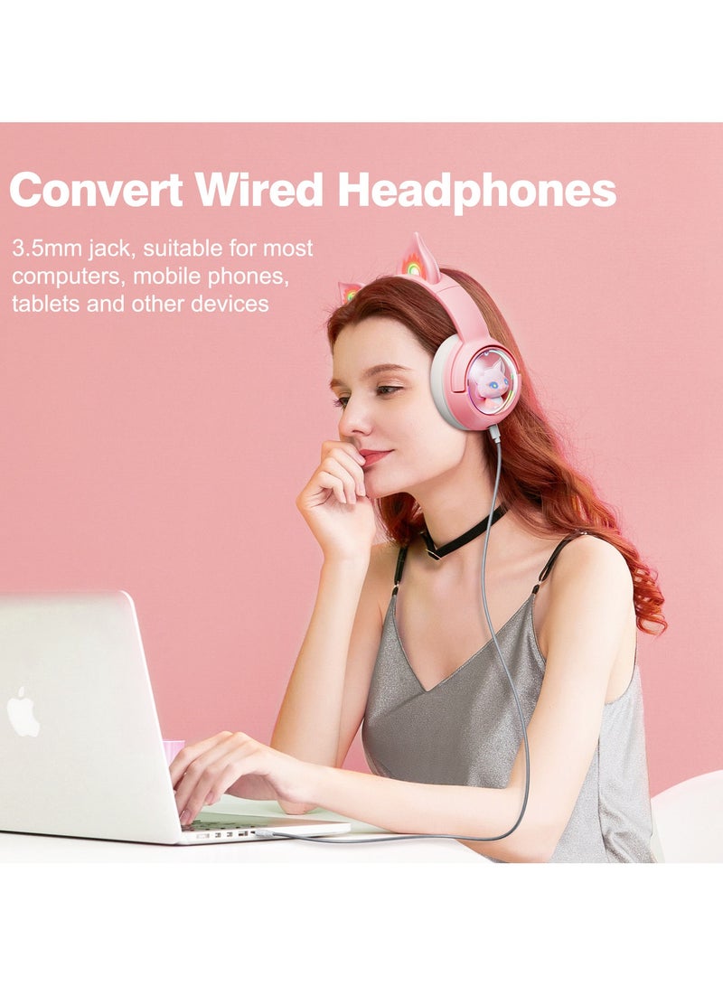 Onikuma Professional Wireless Computer Gaming Headset B5 Pink Cat Ear Low Latency RGB Headset Gaming Ps5 Bloutooth Headphones