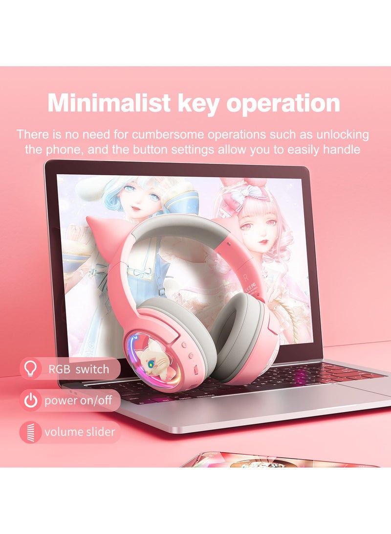 Onikuma Professional Wireless Computer Gaming Headset B5 Pink Cat Ear Low Latency RGB Headset Gaming Ps5 Bloutooth Headphones