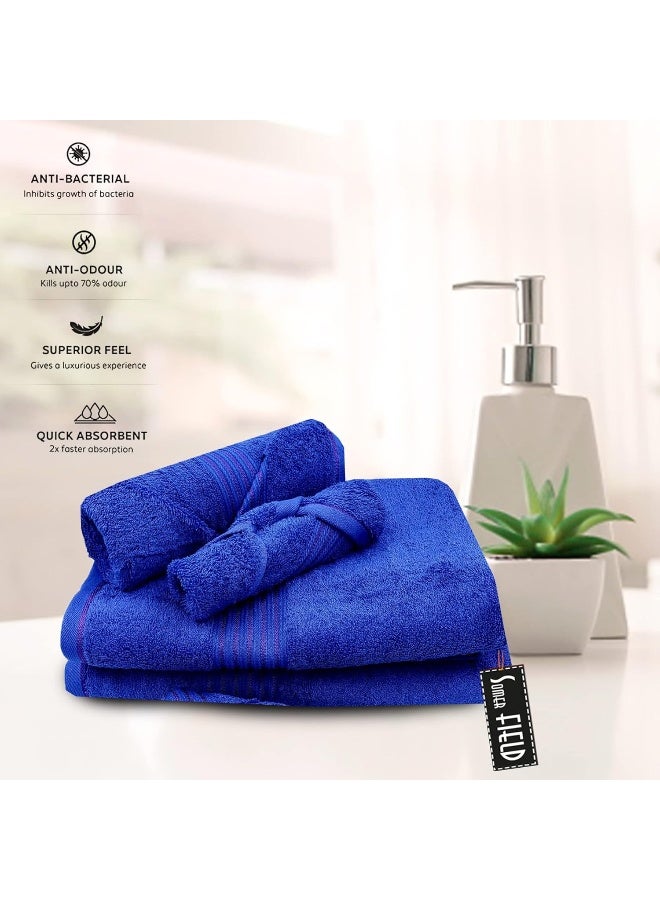 Somer Field - Towels - Premium Quality 5 Piece Soft 100% Cotton 750 GSM Highly Absorbent Bathroom Towels Set (1 Beach Towel + 1 Bath Towel + 1 Hand Towel + 2 Face Towel (Blue)