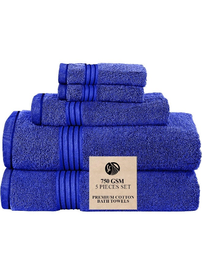 Somer Field - Towels - Premium Quality 5 Piece Soft 100% Cotton 750 GSM Highly Absorbent Bathroom Towels Set (1 Beach Towel + 1 Bath Towel + 1 Hand Towel + 2 Face Towel (Blue)