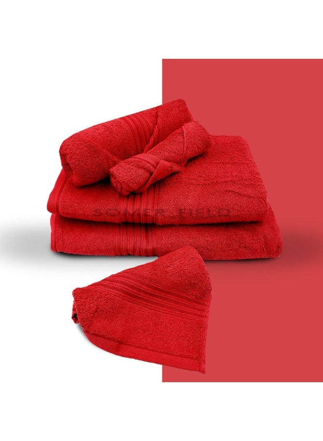 Somer Field - Towels - Premium Quality 5 Piece Soft 100% Cotton 750 GSM Highly Absorbent Bathroom Towels Set (1 Beach Towel + 1 Bath Towel + 1 Hand Towel + 2 Face Towel (Cherry Red)