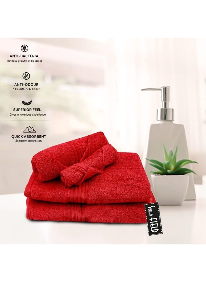 Somer Field - Towels - Premium Quality 5 Piece Soft 100% Cotton 750 GSM Highly Absorbent Bathroom Towels Set (1 Beach Towel + 1 Bath Towel + 1 Hand Towel + 2 Face Towel (Cherry Red)