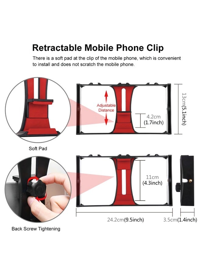 PULUZ 5 in 1 Vlogging Live Broadcast Smartphone Video Rig + 4.7 inch 12cm RGBW Ring LED Selfie Light + Microphone + Pocket Tripod Mount Kits with Cold Shoe Tripod Head(Red)