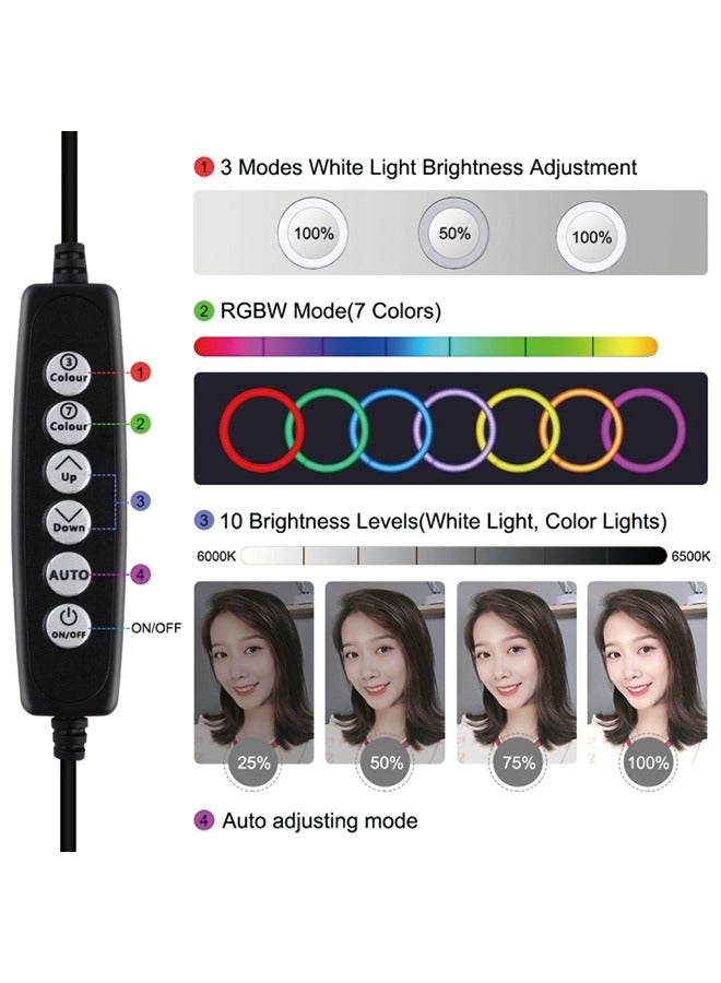 PULUZ 5 in 1 Vlogging Live Broadcast Smartphone Video Rig + 4.7 inch 12cm RGBW Ring LED Selfie Light + Microphone + Pocket Tripod Mount Kits with Cold Shoe Tripod Head(Red)