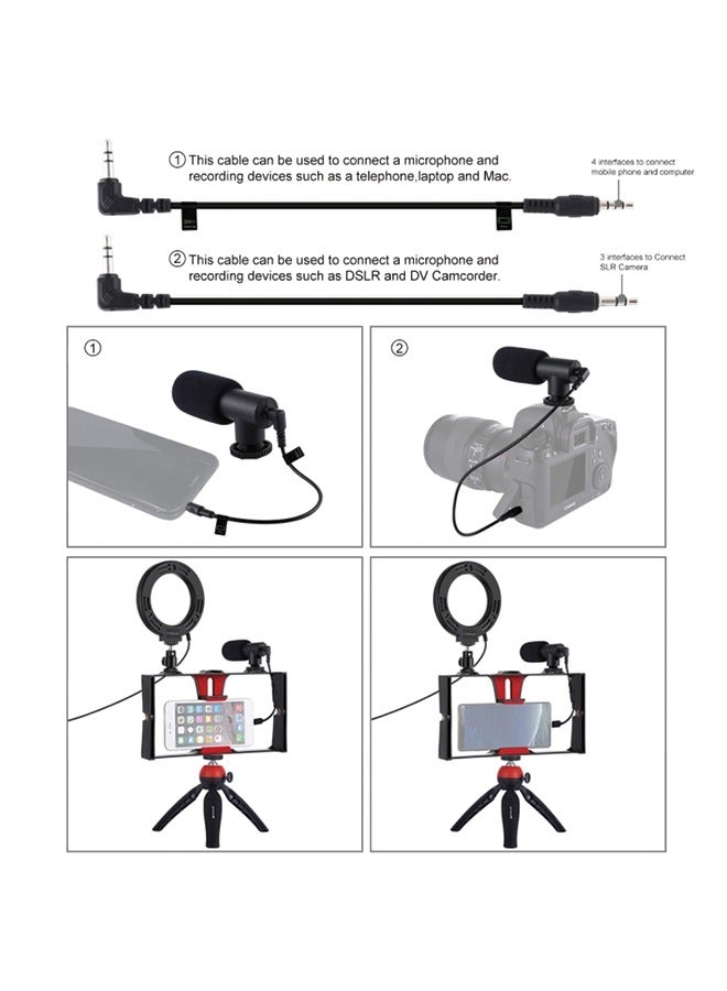 PULUZ 5 in 1 Vlogging Live Broadcast Smartphone Video Rig + 4.7 inch 12cm RGBW Ring LED Selfie Light + Microphone + Pocket Tripod Mount Kits with Cold Shoe Tripod Head(Red)