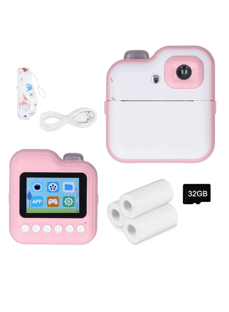 Digital Camera For Kids 48MP Kids Camera With 32GB SD Card Full HD 1080P Cameras Mini Kids Camera With Instant Print Thermal Printer With 3 Thermal Rolls 2.4Inch Eye Protect Screen Camera