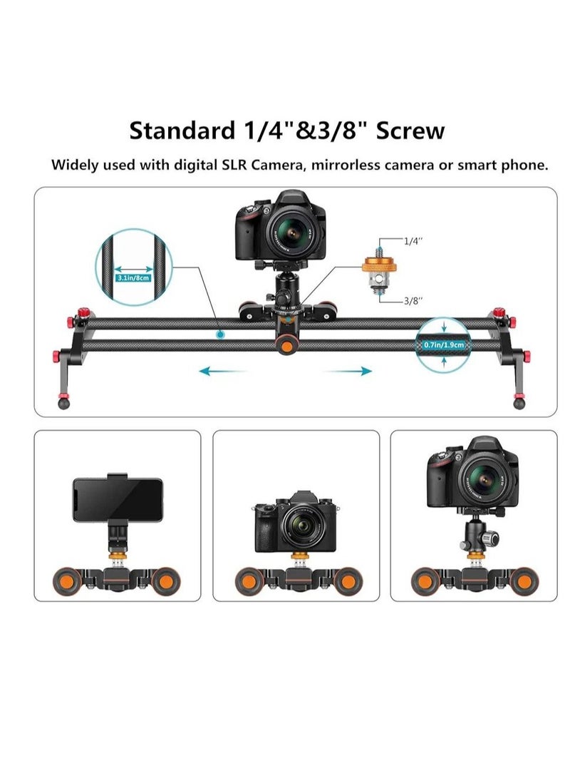 Camera Video Auto Dolly 3-Wheels Motorized Electric Track Rail Slider Dolly Car with 3 Speed Adjustable 360 Degree Swivel Shooting Camera Dolly Slider for DSLR Camera Camcorder Gopro Smartphones