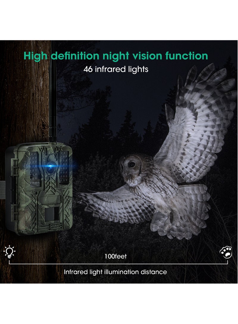 Trail Camera, 4K 48MP WiFi Hunting Game Camera, 0.2s Trigger Time Deer Trail Camera, Infrared Night Vision IP67 Waterproof Wireless Wide Angle Trail Camera, for Outdoor Wildlife Monitoring