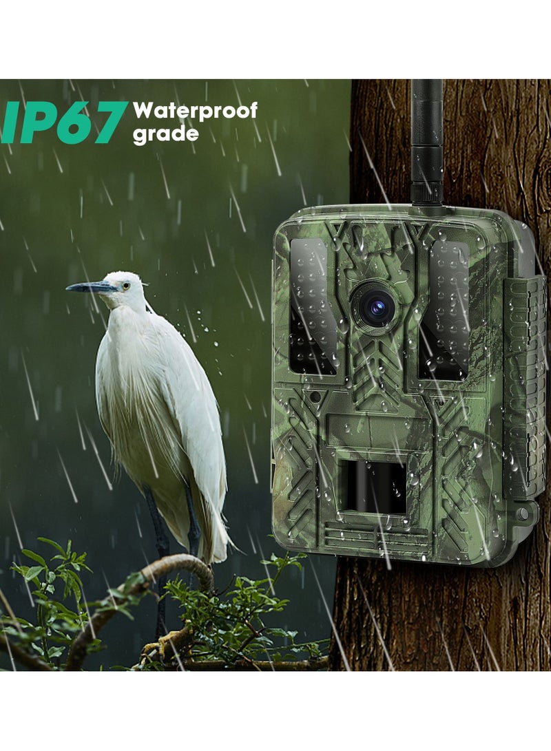 Trail Camera, 4K 48MP WiFi Hunting Game Camera, 0.2s Trigger Time Deer Trail Camera, Infrared Night Vision IP67 Waterproof Wireless Wide Angle Trail Camera, for Outdoor Wildlife Monitoring