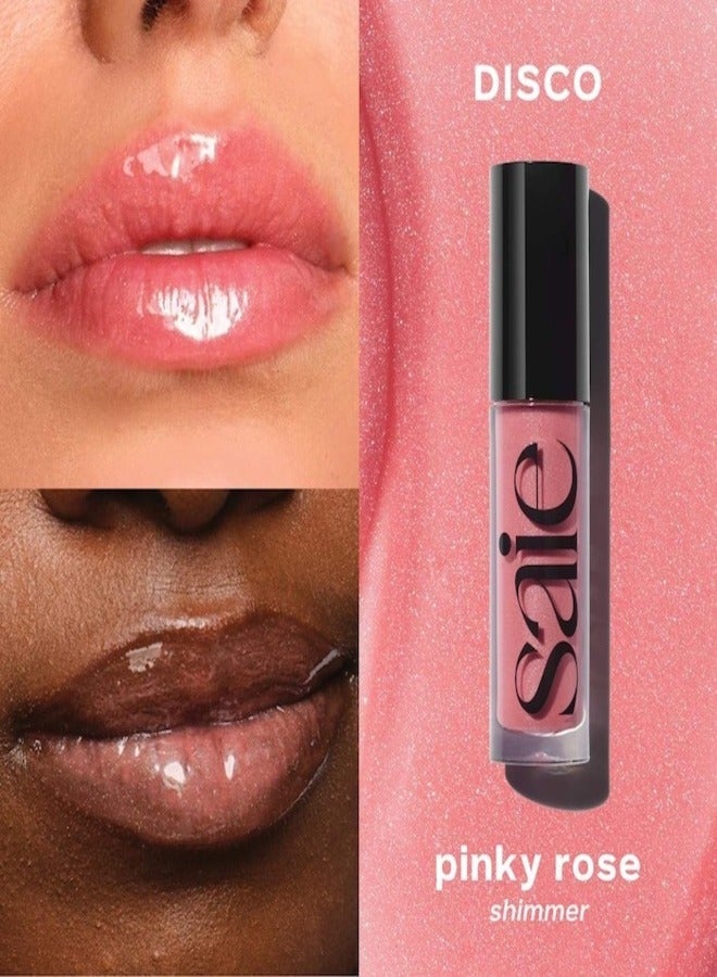 Saie   Glossy Bounce™  High Shine Lip Gloss -  Disco - pinky pink shimmer ,  Moisturizing Oil Infused, 5ml