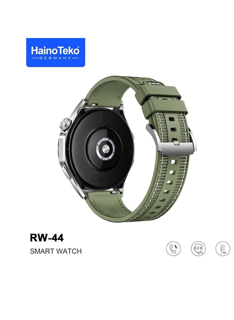 Premium Haino Teko RW44 (GT4)SmartWatch with 3 Bands (Stainless Steel+Leather+Silicone)with AMOLED HD IPS Screen_Black