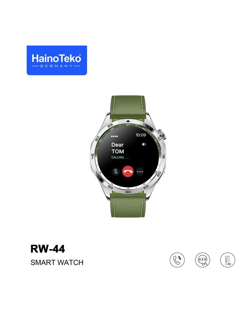 Premium Haino Teko RW44 (GT4)SmartWatch with 3 Bands (Stainless Steel+Leather+Silicone)with AMOLED HD IPS Screen_Black