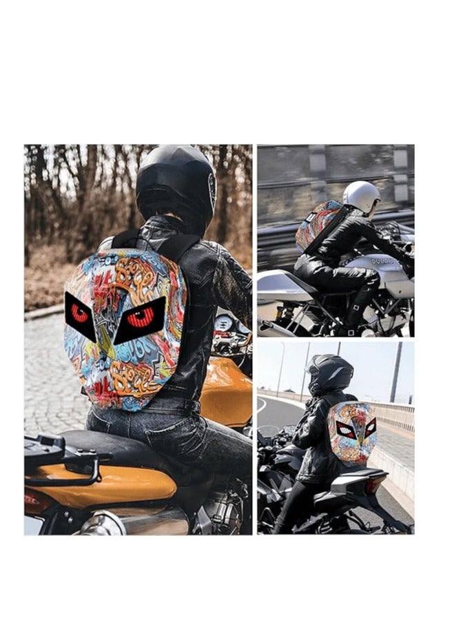 LED Rider Backpack, Motorcycle Backpack, LED Programmable Knight Backpack, School Bagpack, Hard Shell Laptop Bag Motorbike Riding Daypack Helmet Bag - Water Transfer Graffiti