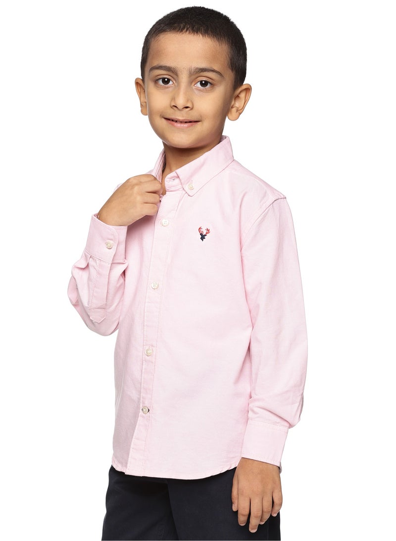 Boys' Long Sleeve Oxford Dress Shirt | Kids Classic Formal Button Down Shirt | Collared Neck Cotton Shirt - Pink