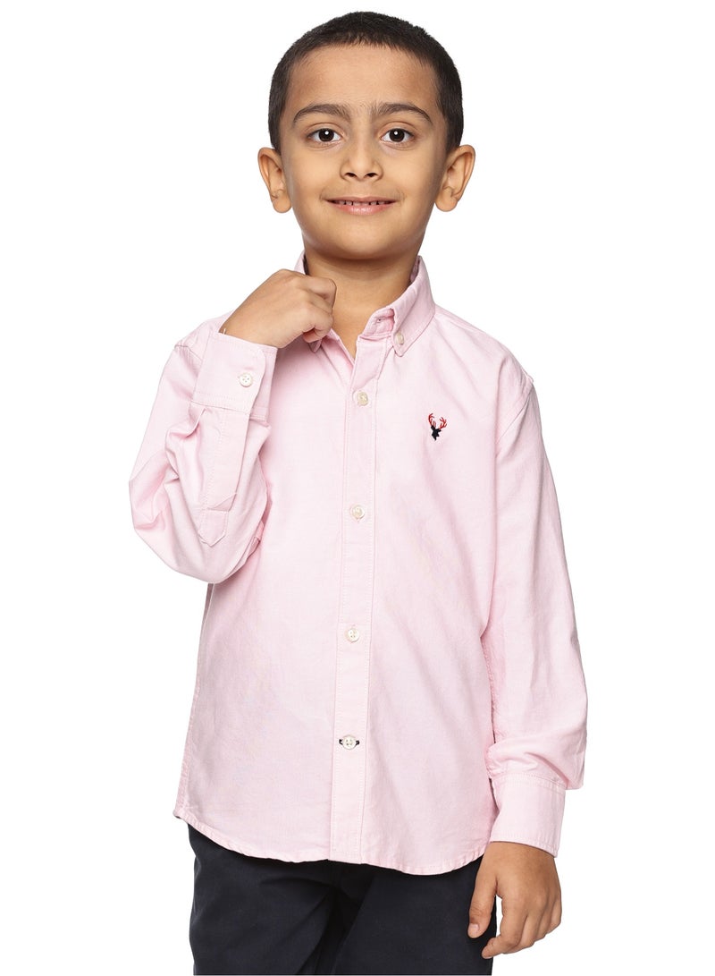 Boys' Long Sleeve Oxford Dress Shirt | Kids Classic Formal Button Down Shirt | Collared Neck Cotton Shirt - Pink