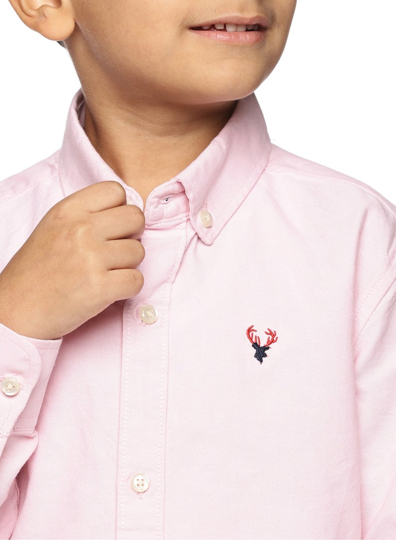 Boys' Long Sleeve Oxford Dress Shirt | Kids Classic Formal Button Down Shirt | Collared Neck Cotton Shirt - Pink