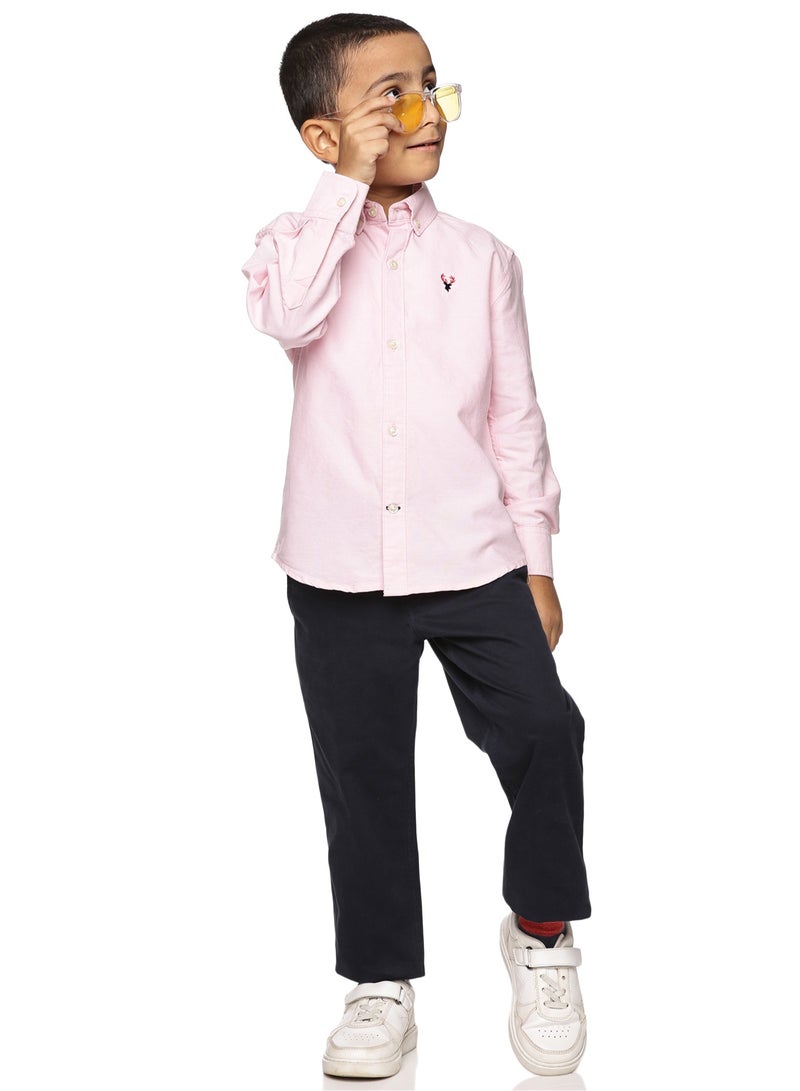 Boys' Long Sleeve Oxford Dress Shirt | Kids Classic Formal Button Down Shirt | Collared Neck Cotton Shirt - Pink